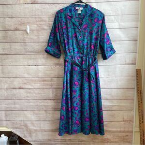 VINTAGE WILLI OF CALIFORNIA ABSTRACT PRINT MIDI DRESS